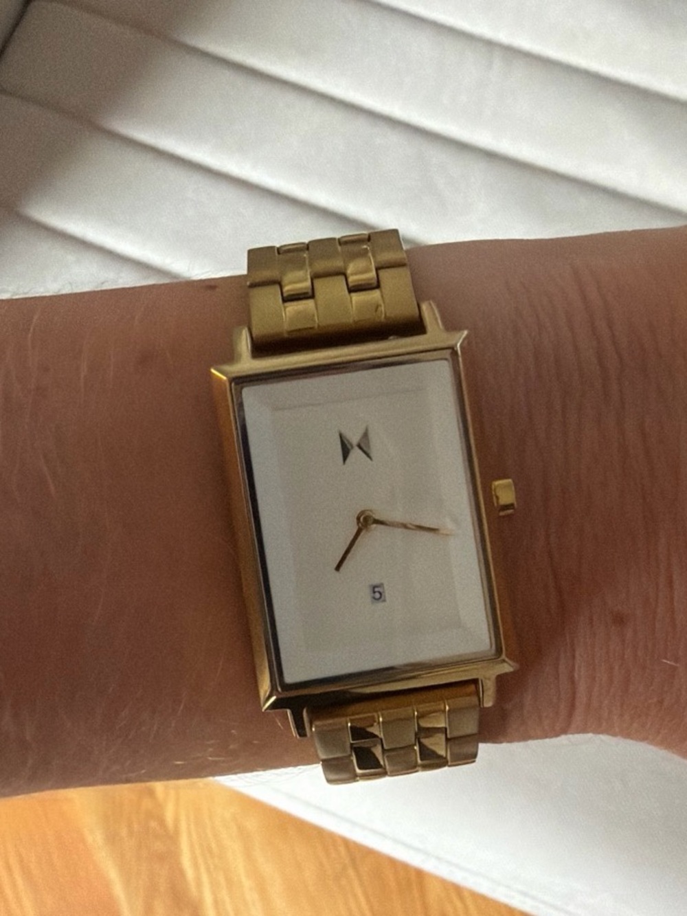 MVMT Gold Rectangular Bracelet Watch with White Dial